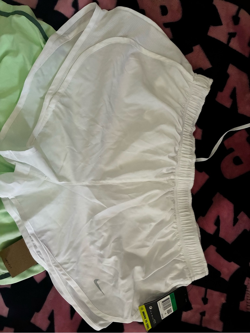 Nike Women’s Athletic Shorts Trio — White, Neon Green, Light Lavender - Picture 3 of 4